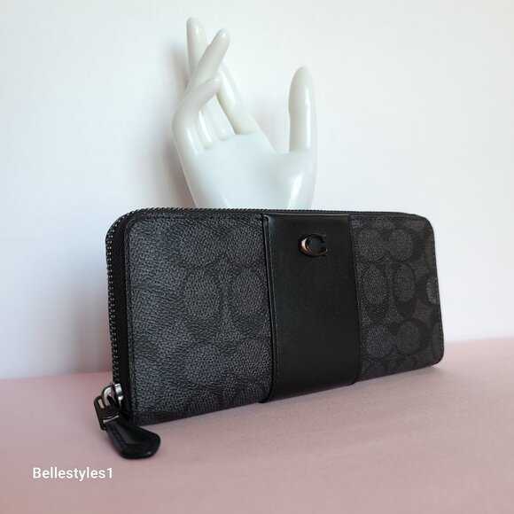 COACH Boxed Slim Accordion Signature Canvas & Leather Wallet w Back-slip pocket⭐ - Picture 3 of 16